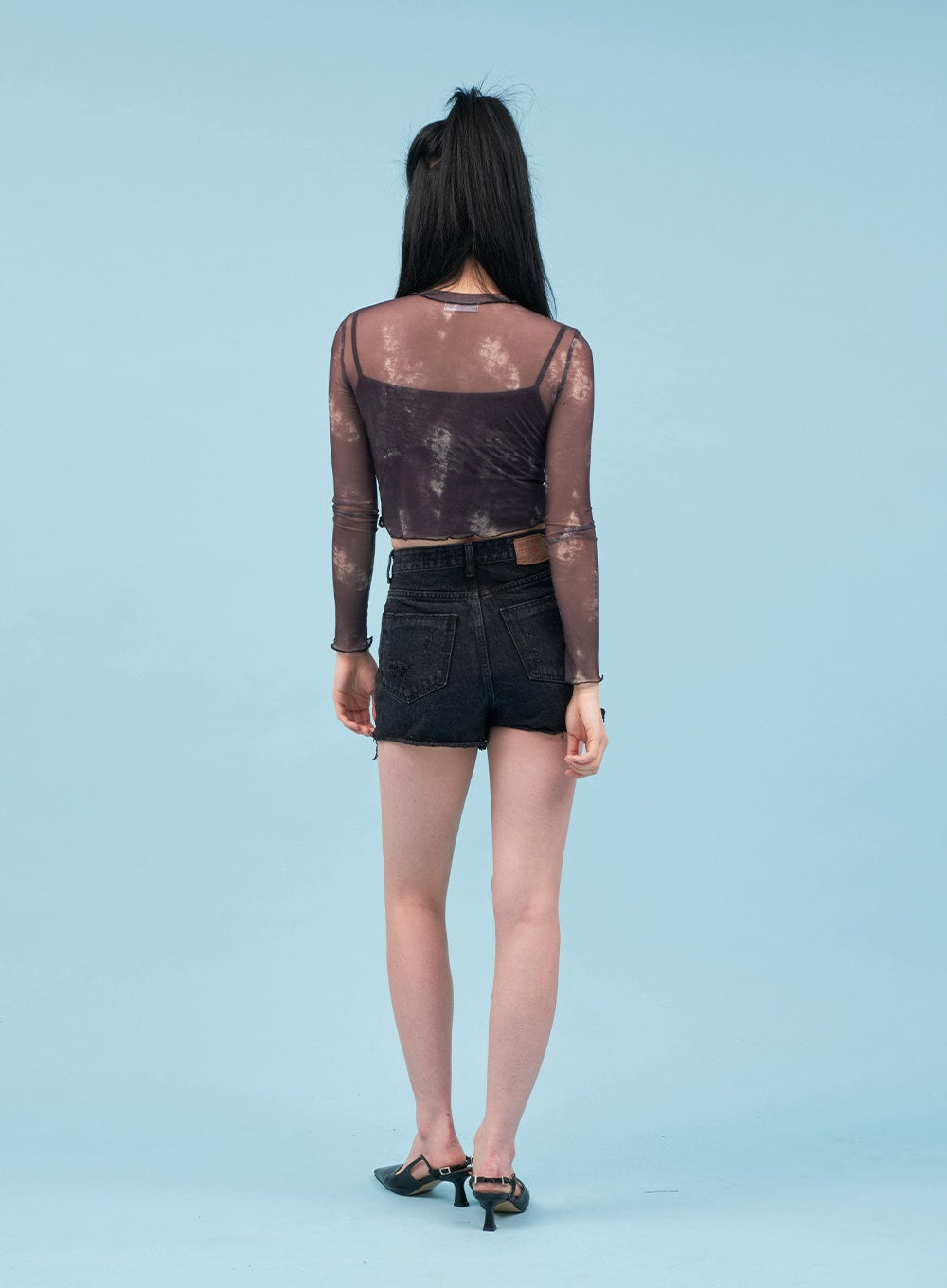 Tie-dye Sheer Cropped Long-sleeve Top CA07