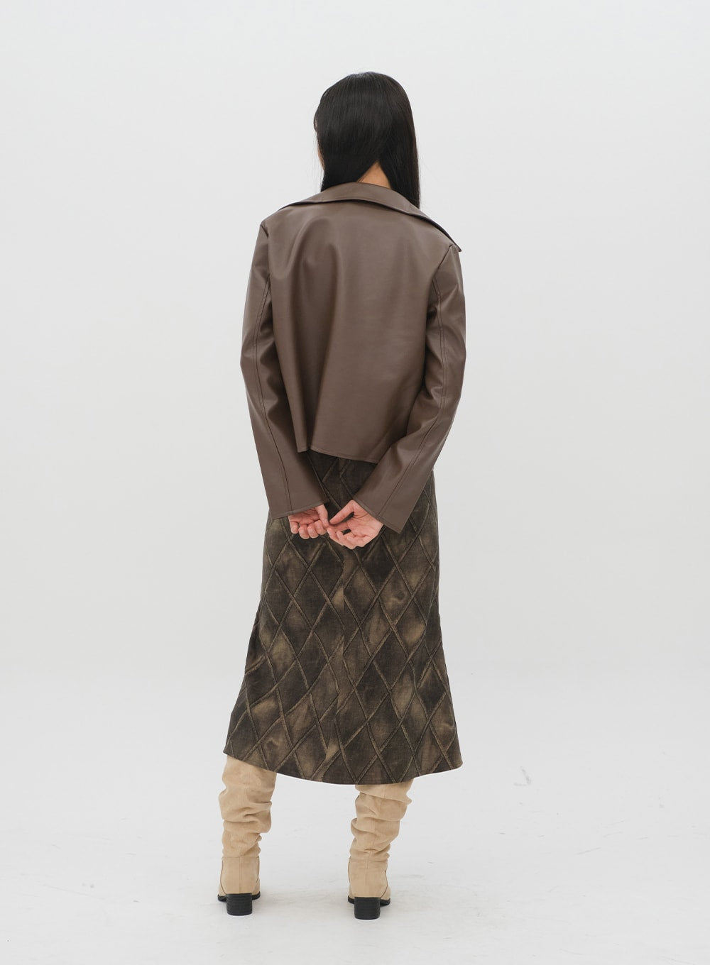 Faux Leather Jacket with Collar C2001