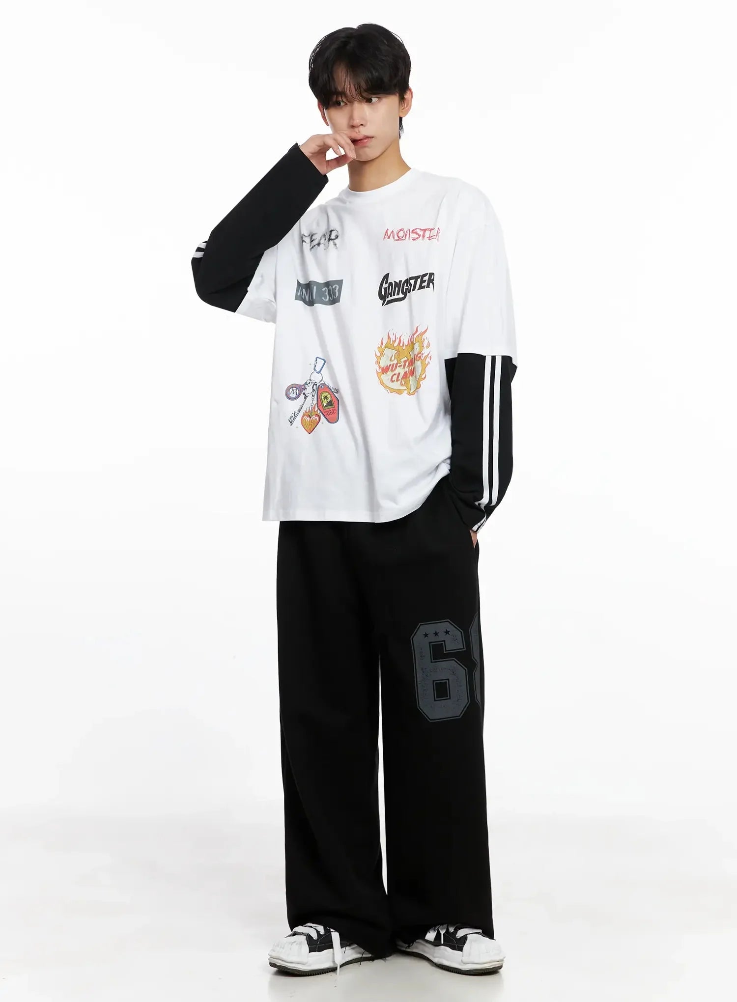 Men's Graphic Layered Long Sleeve Top IO517