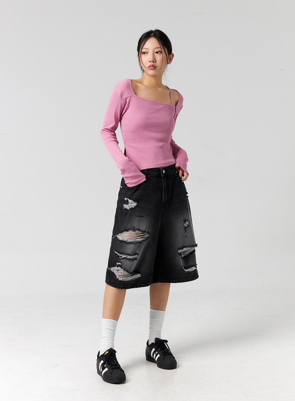 Ripped Bermuda Pants Unisex CG303