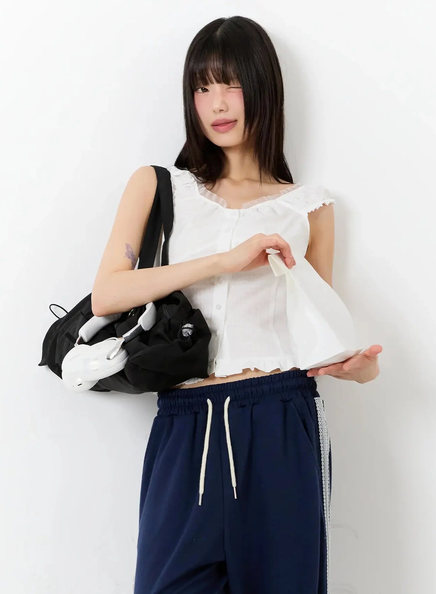 Frill-Trim Sleeveless Blouse IU525