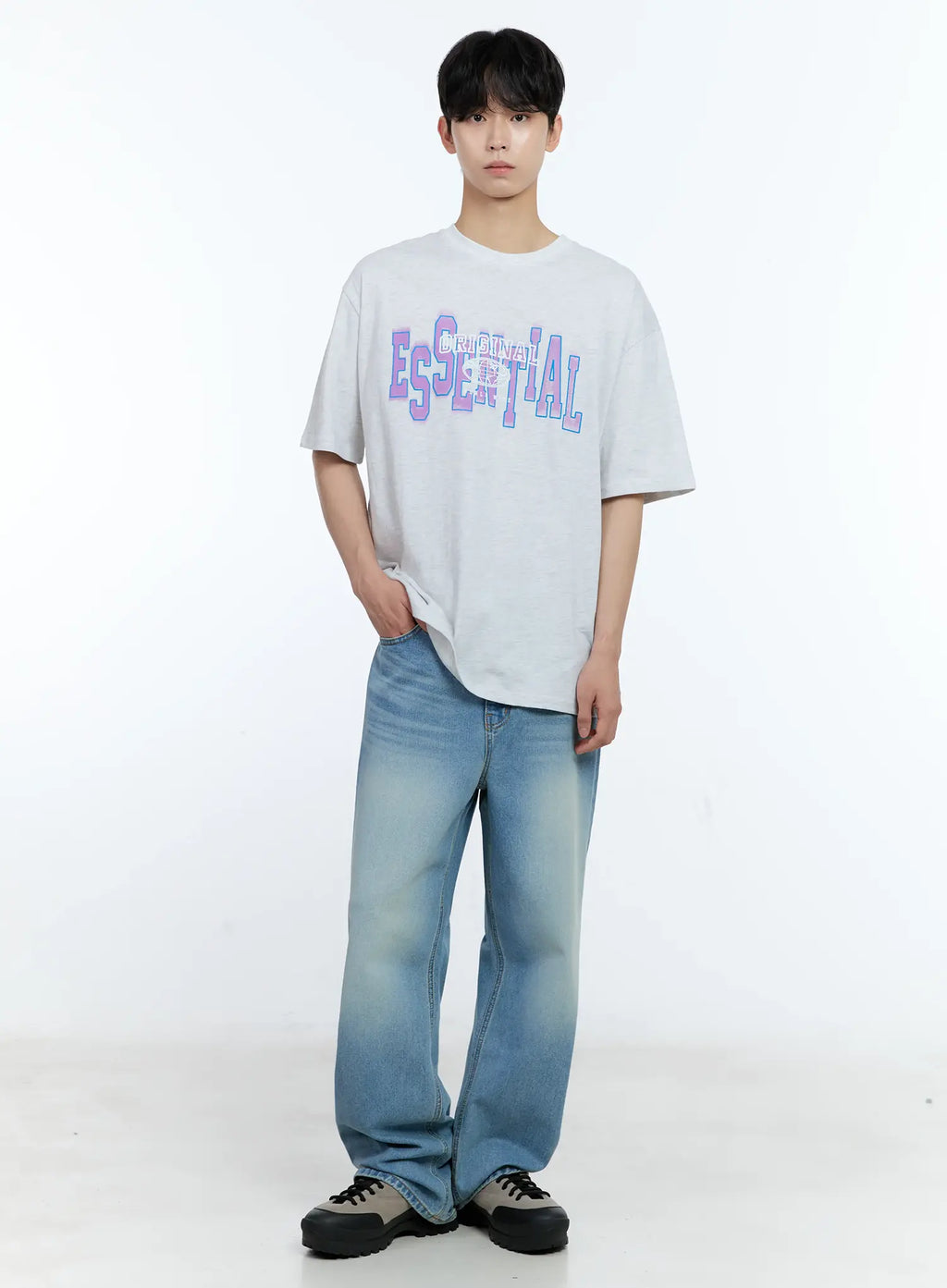 Men's Washed Wide-Leg Jeans IL529