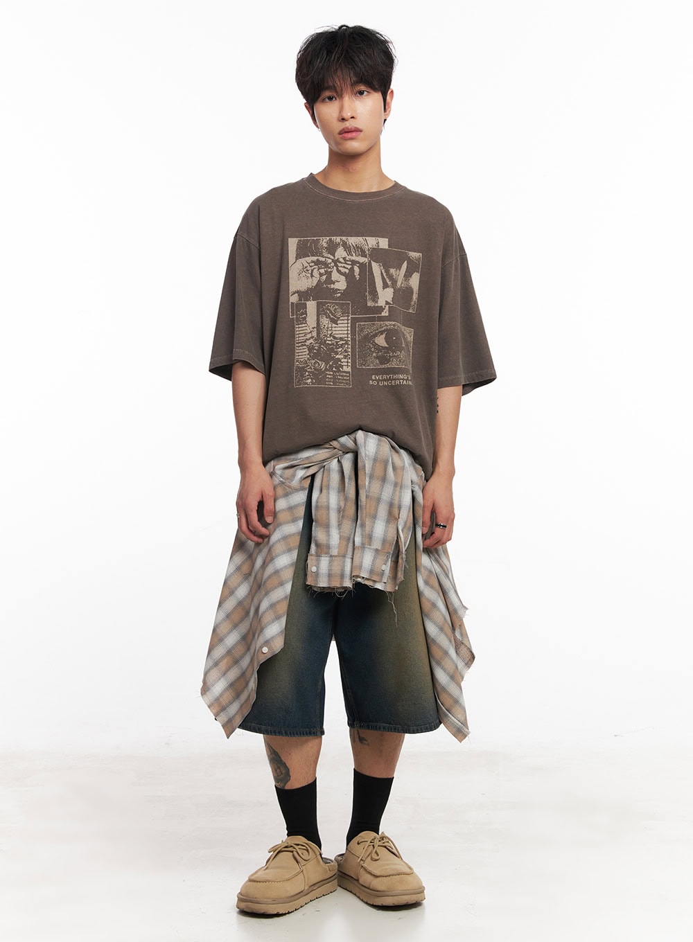 Men's Washed Relaxed-Fit Jorts (Dark blue) IY508