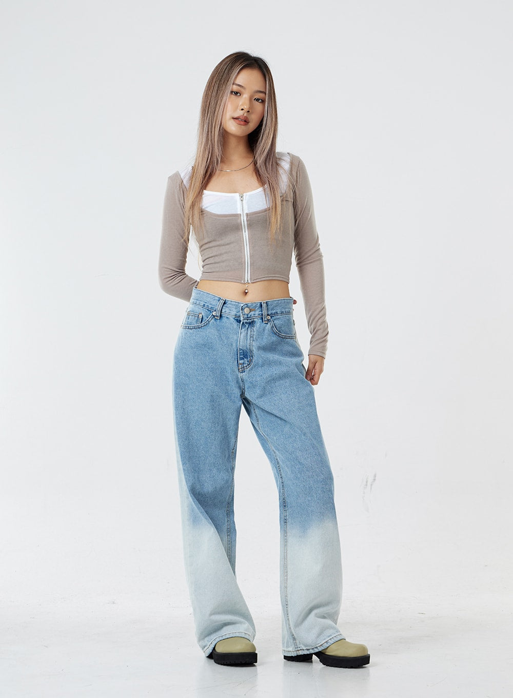 Two Tone Zip-Up Cropped Top CG31