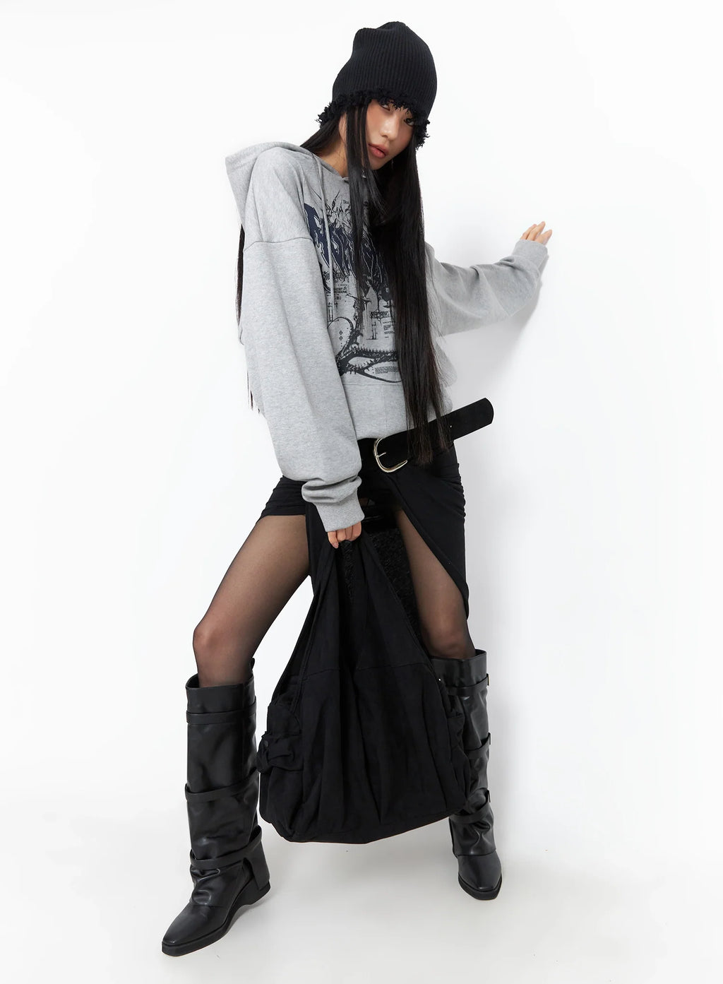 Asymmetrical Slit Midi Skirt CO516