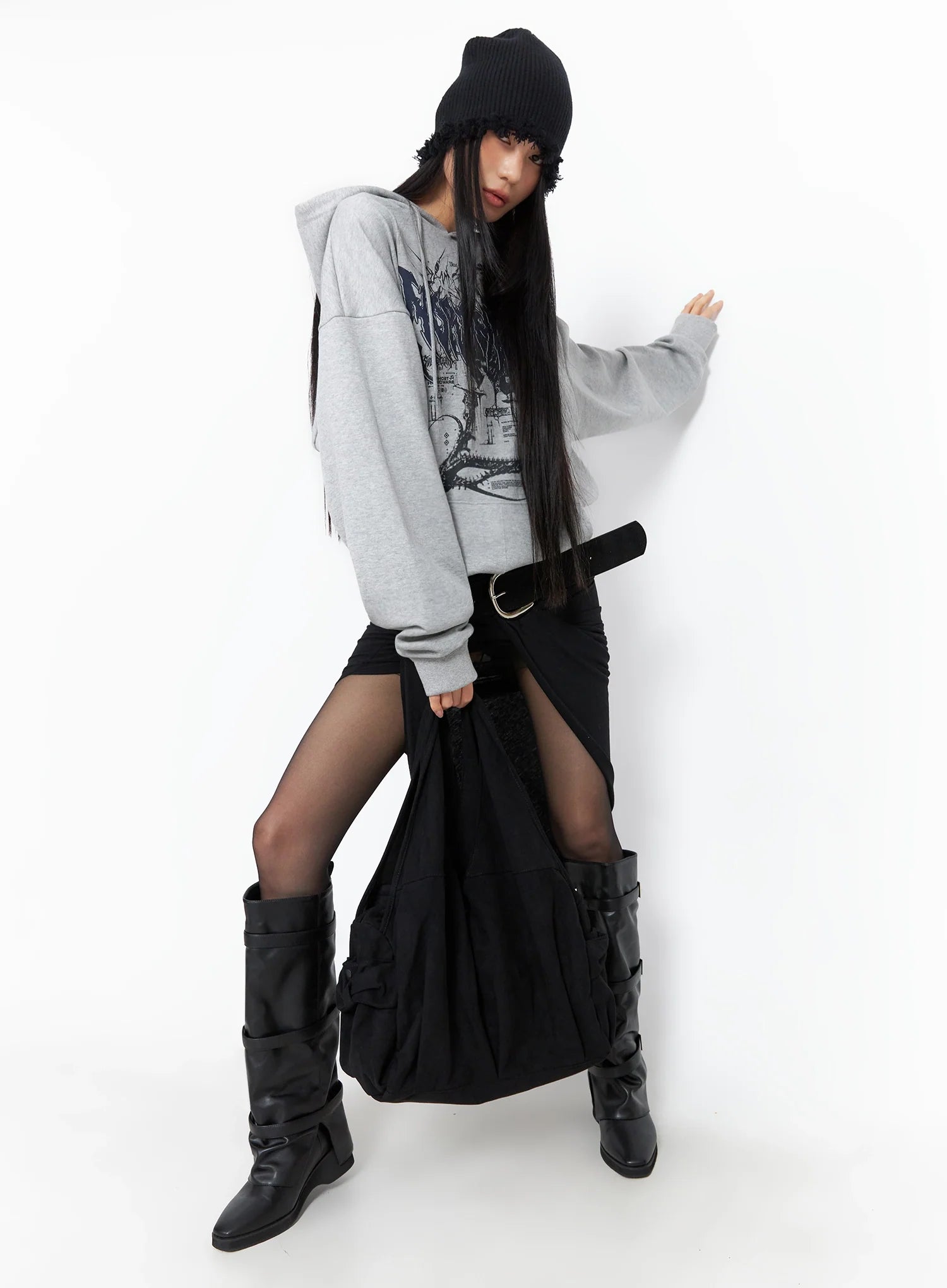 Asymmetrical Slit Midi Skirt CO516