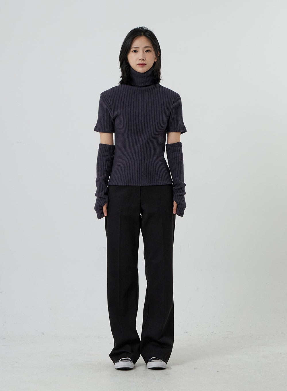 Short Sleeve Knit Turtleneck And Warmer Set OD13