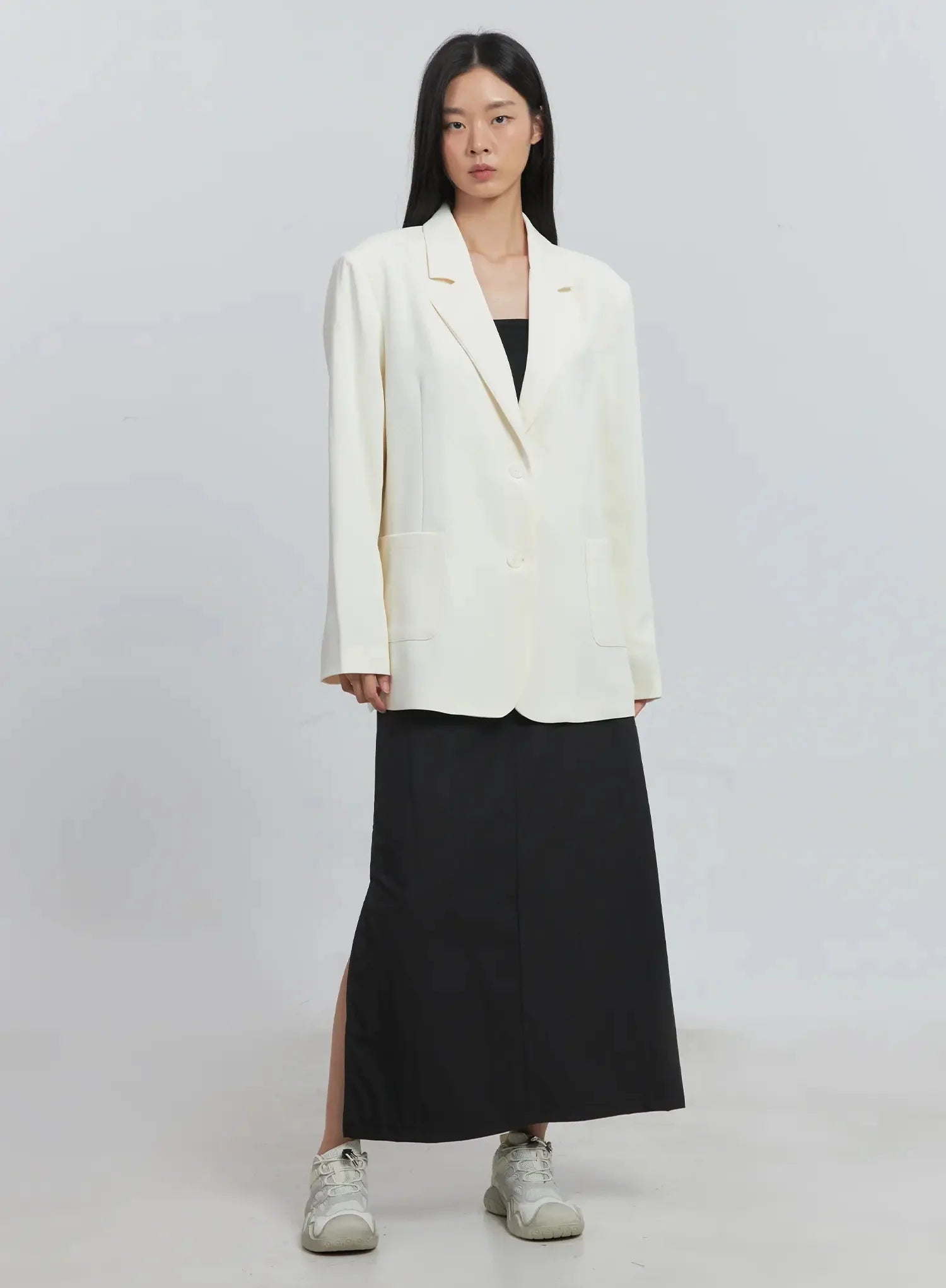 Classic Oversized Blazer (Light beige) IU512