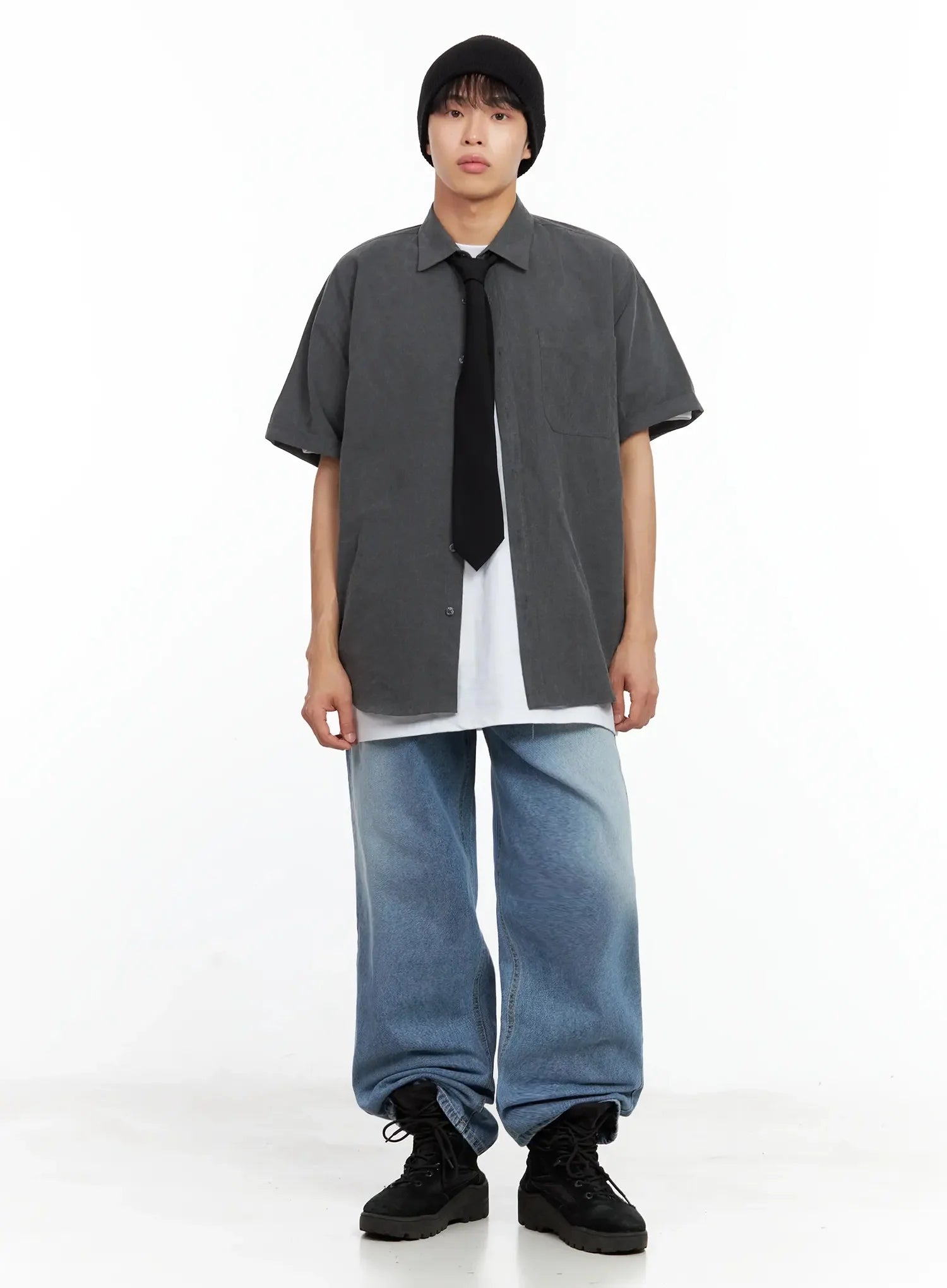 Men's Collared Short-Sleeve Button-Up Top IL516