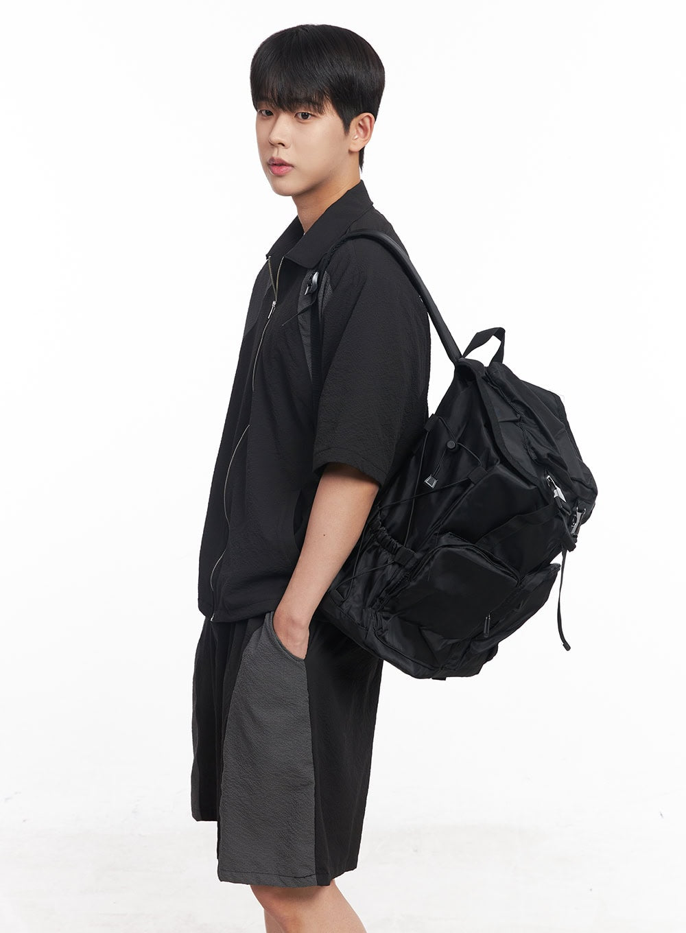 Men's Zip-Up Collared Half-Sleeve Shirt IY520