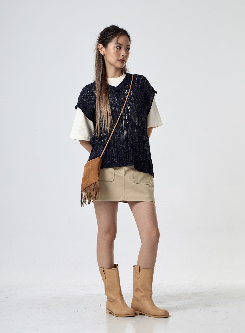 V-Neck Mesh Knitted Vest CG24