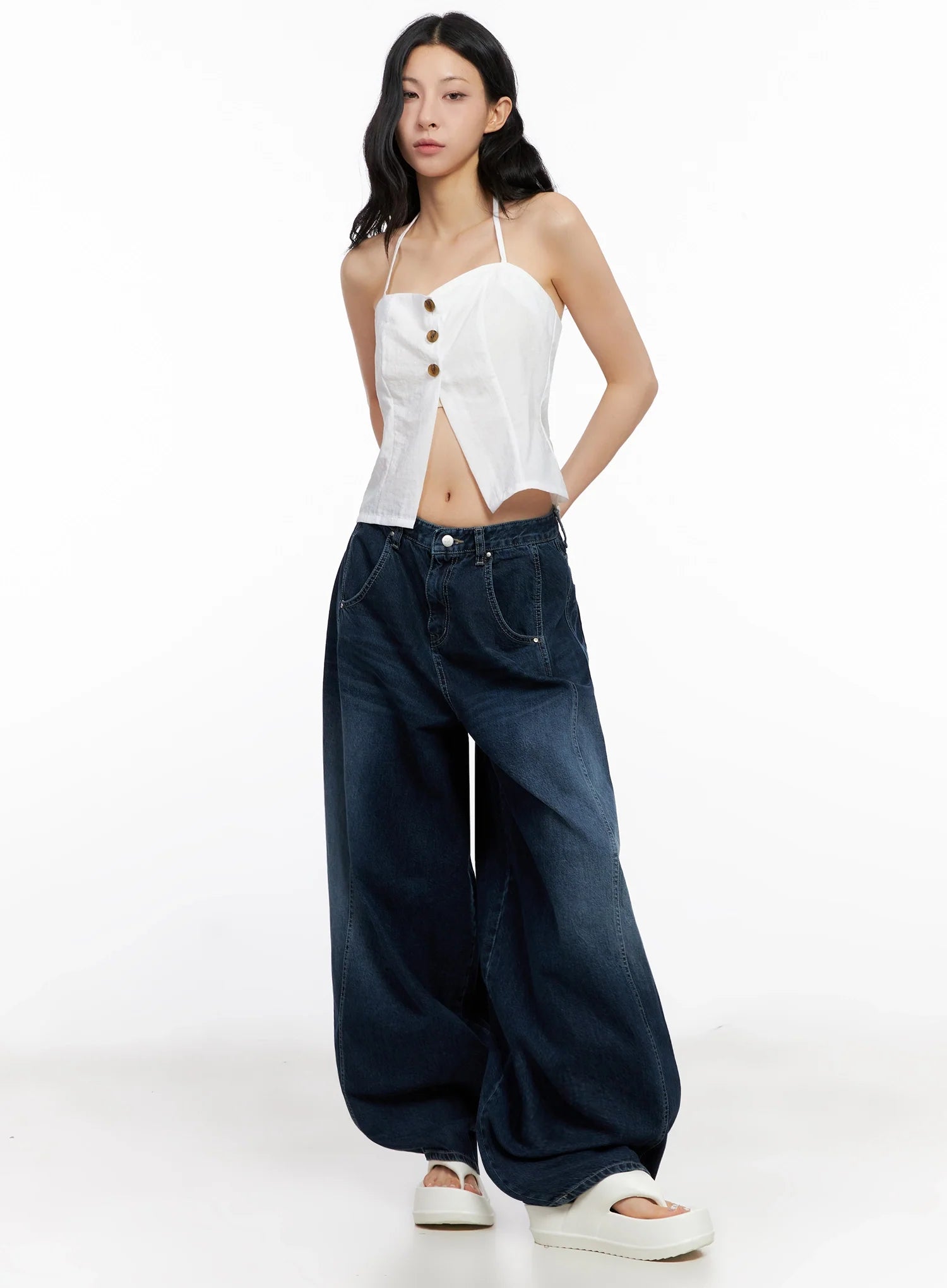 Buttoned Halter Neck Top IG508