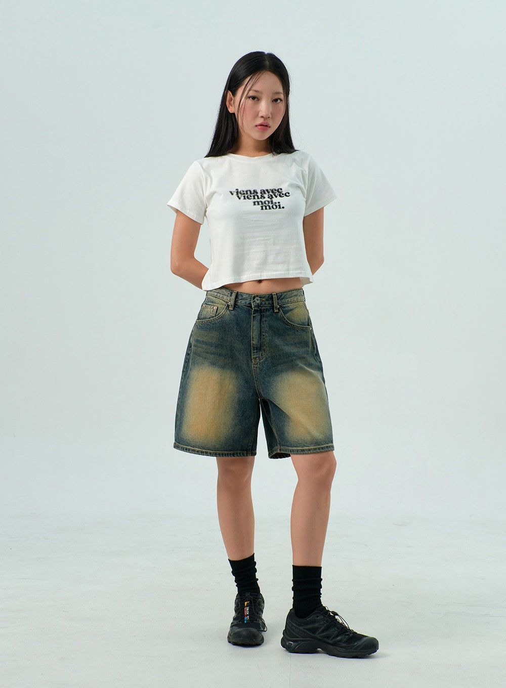 Wide Bermuda Denim Pants CY330