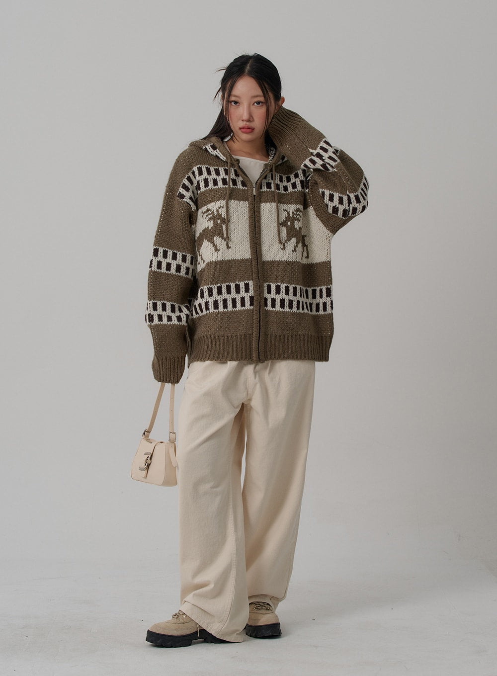 Oversize Hooded Zipper Knit CN03