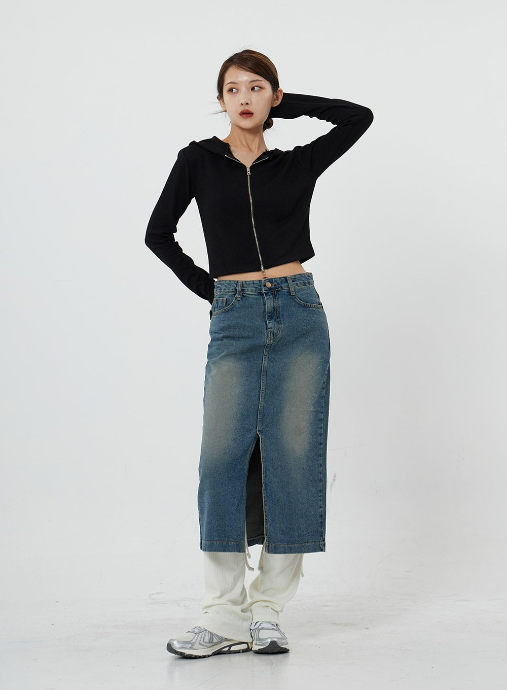 Washing Denim Long Skirt CS19
