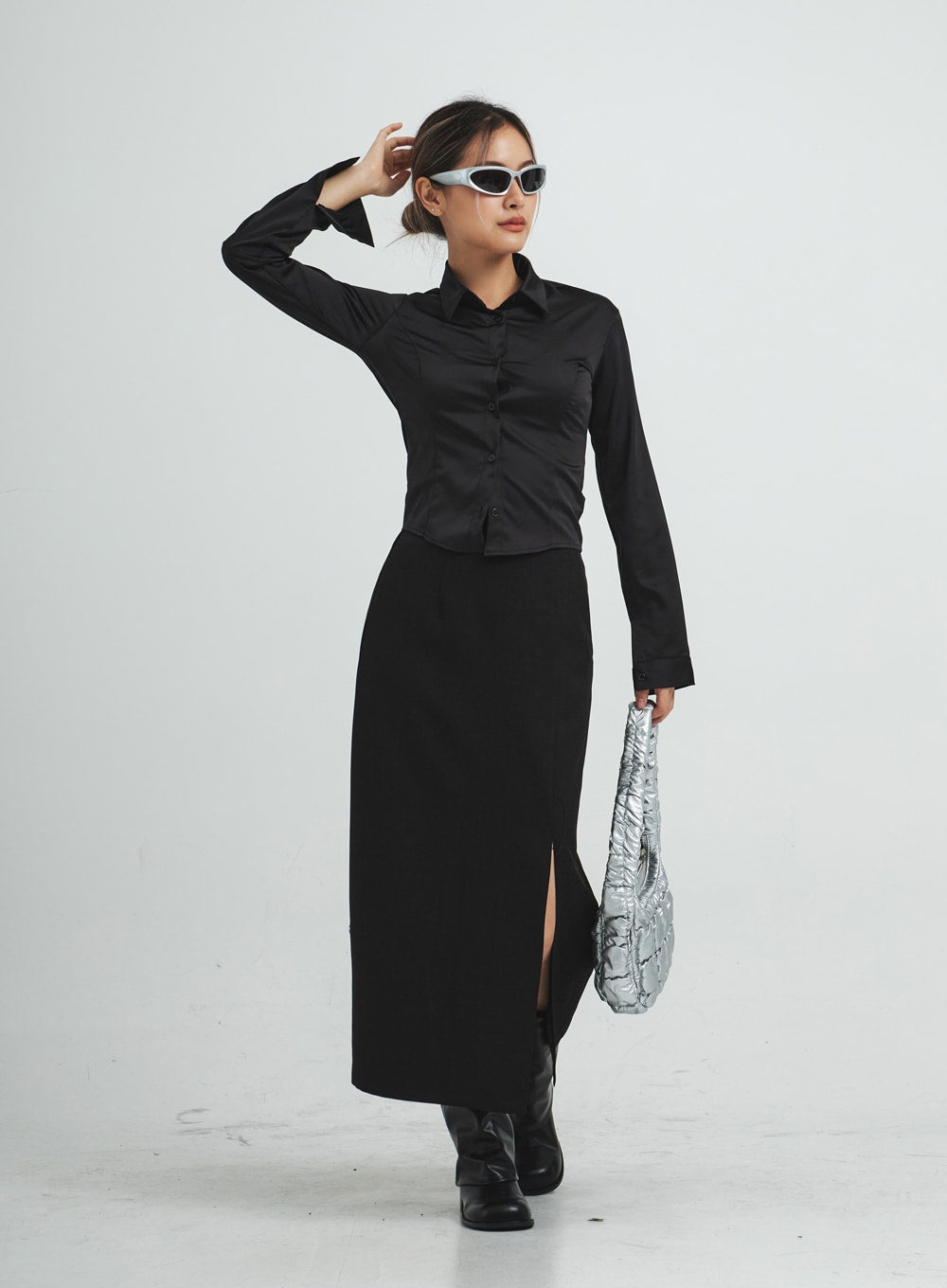 Navy Satin Line Shirt CS14