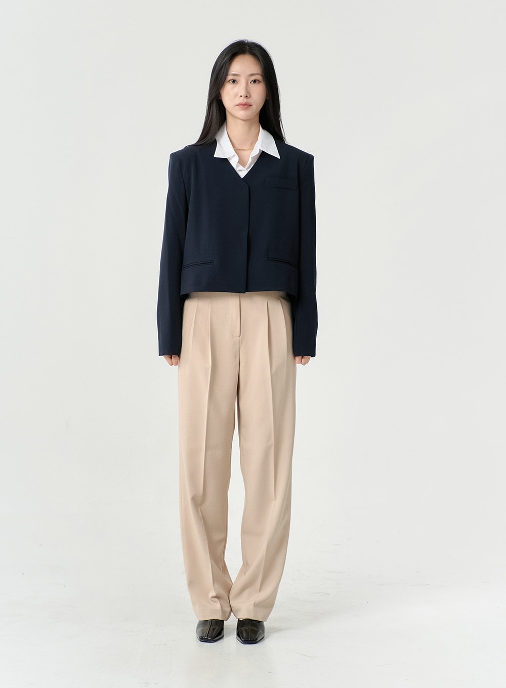 No Collar Semi Cropped Blazer OS13