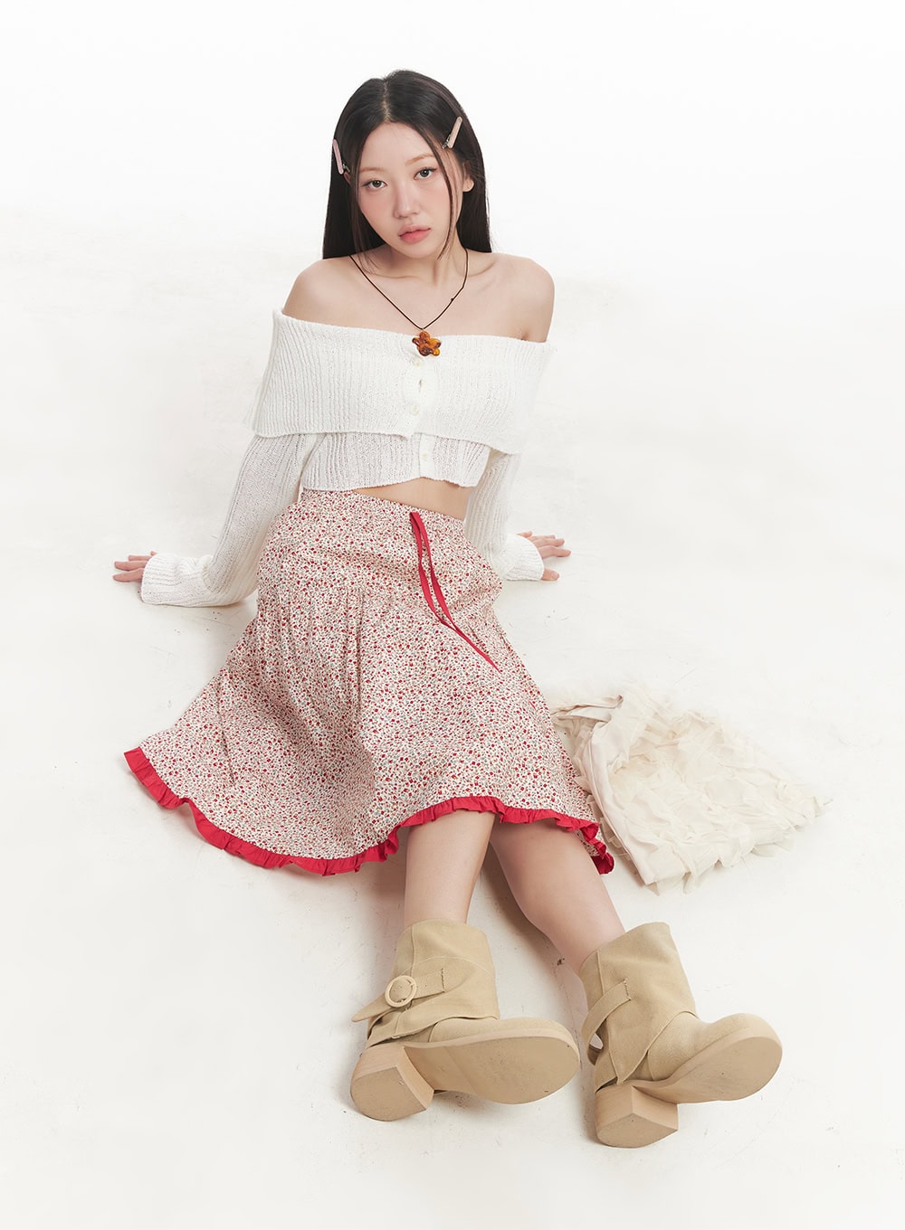 Picnic Floral Flare Midi Skirt IM528