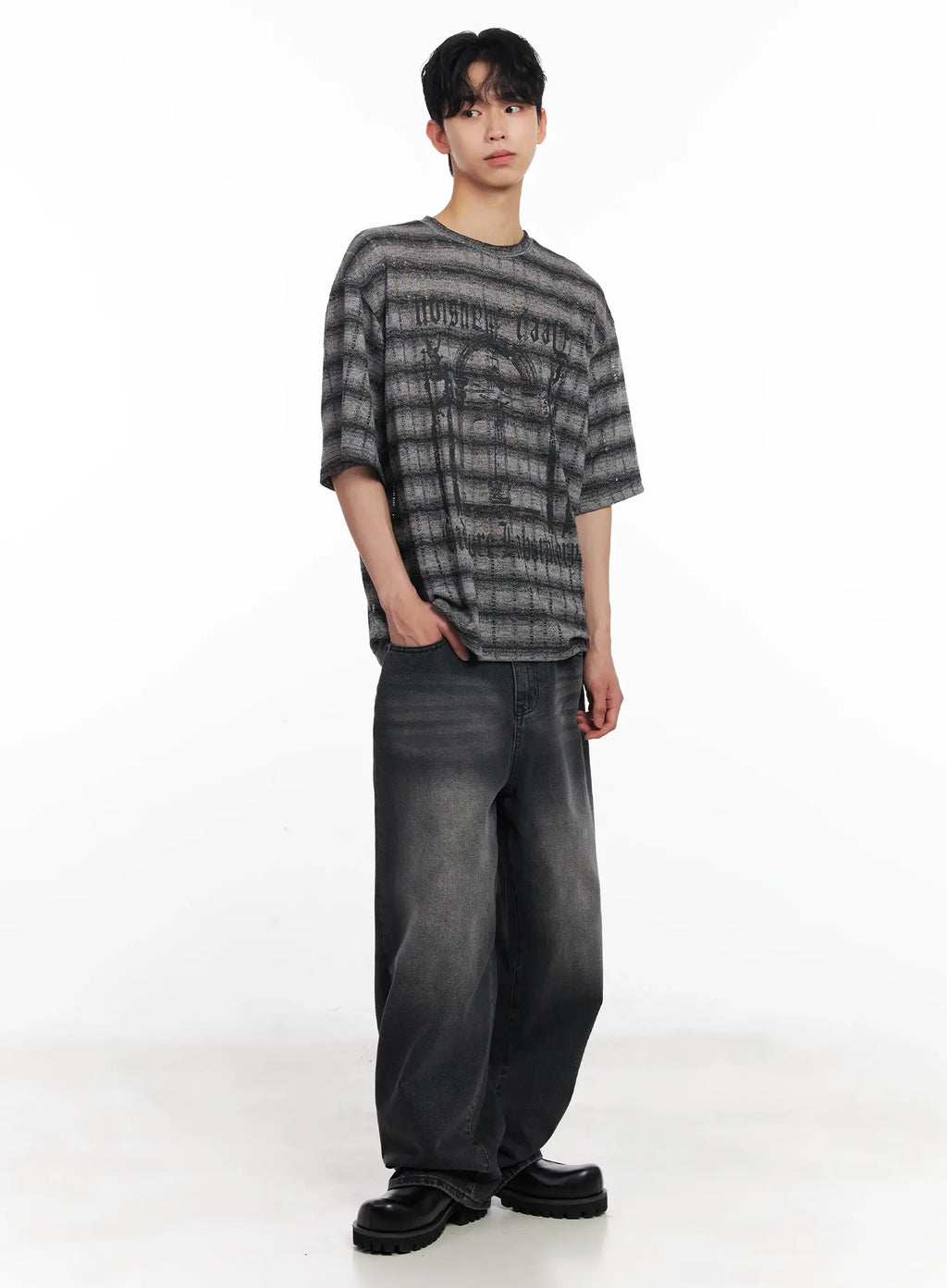 Men's Washed Wide-Leg Jeans IU526