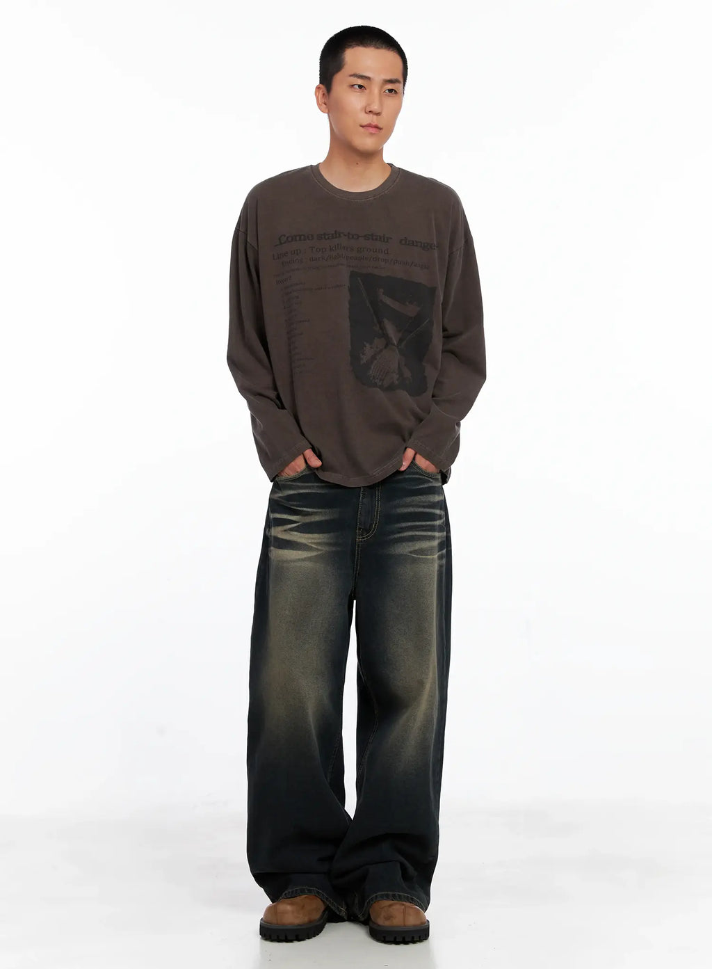 Men's Vintage Washed Wide-Leg Jeans IS509