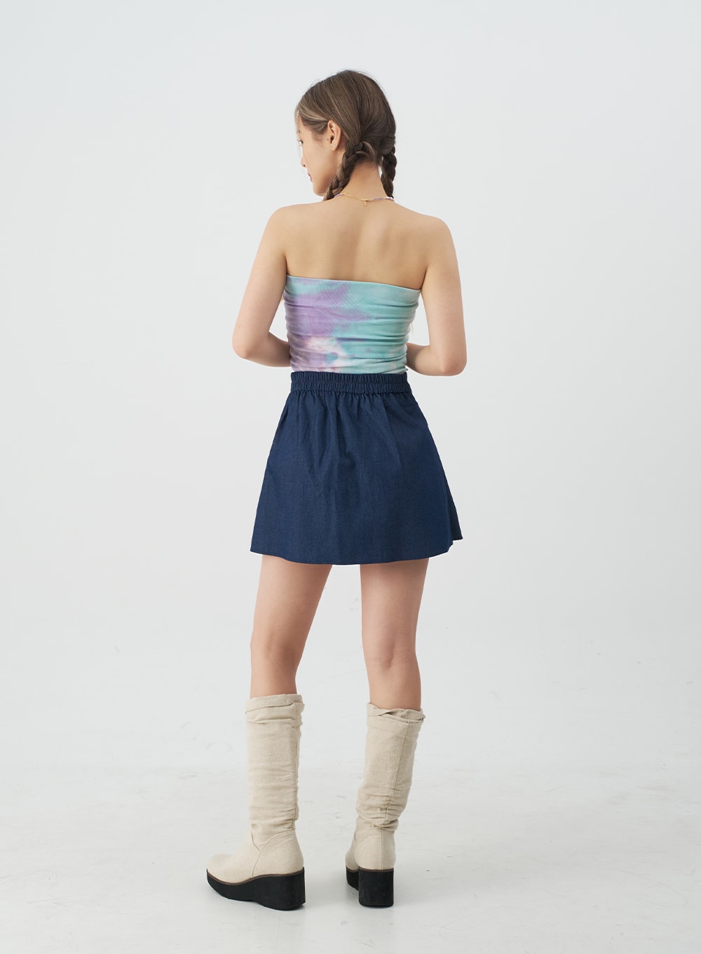 Pleated Denim Mini Skirt CJ08