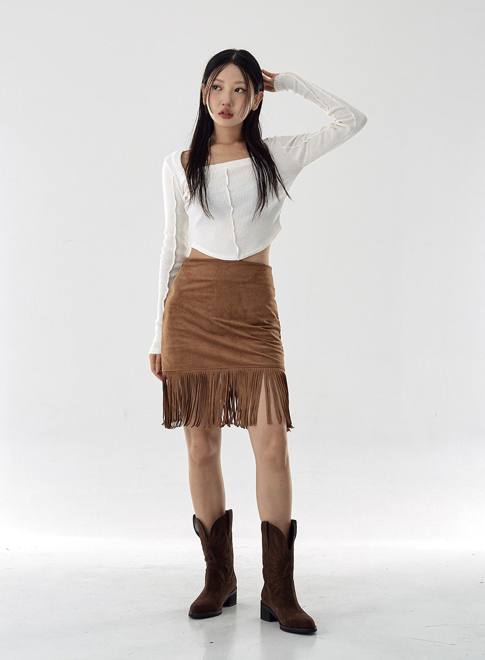 Square Neck Crop Long Sleeve Shirt CG16