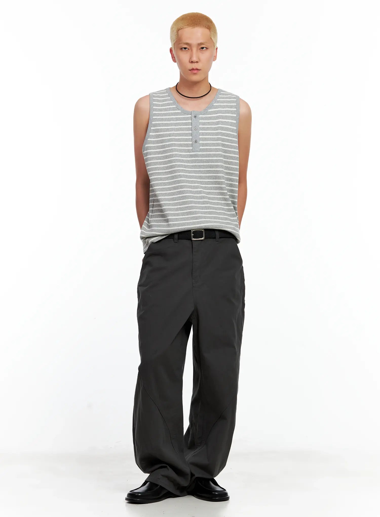 Men's Striped Henley Tank Top IL511