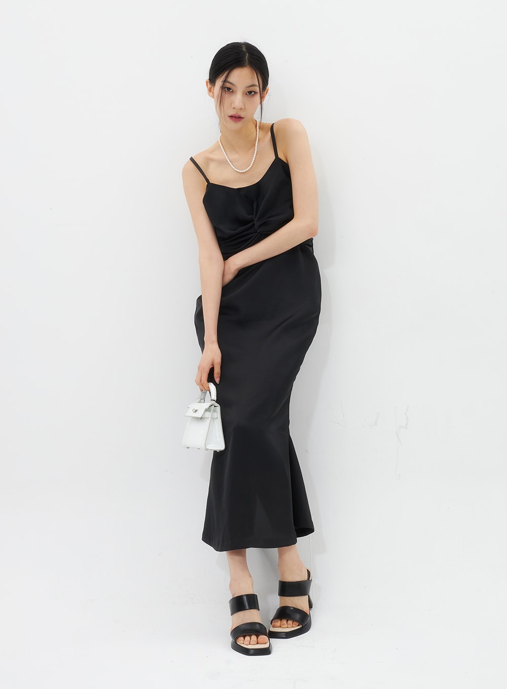 Cross Bust Satin Maxi Dress IU326