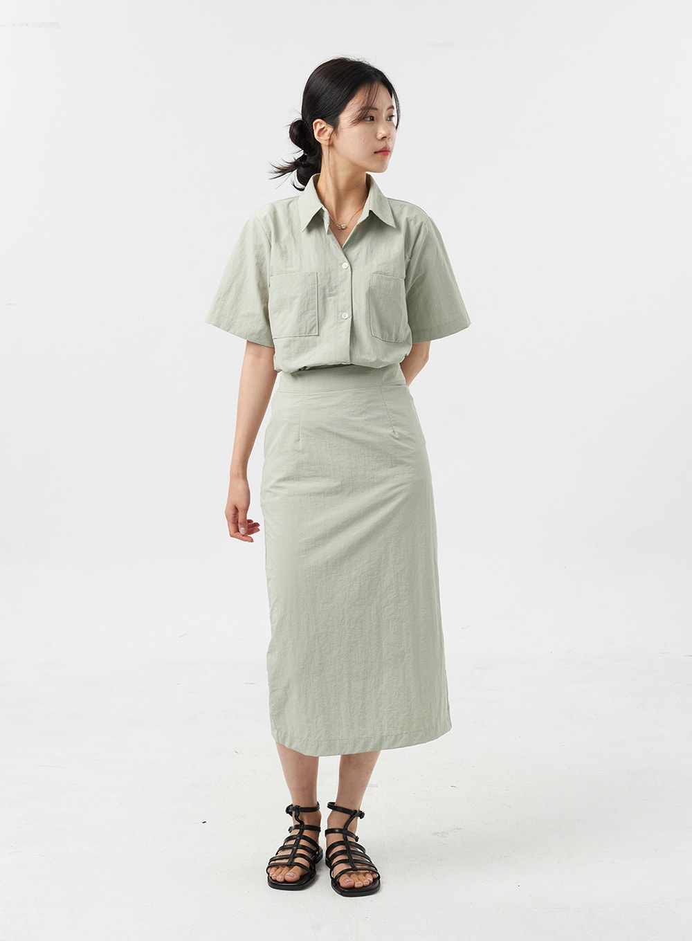 Nylon Midi Skirt OU309