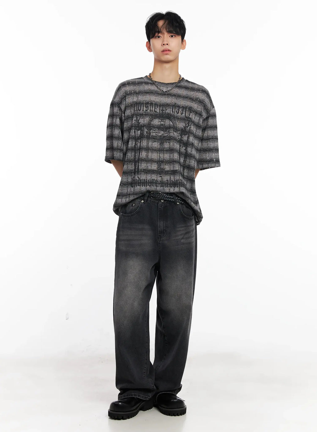 Men's Washed Wide-Leg Jeans IU526