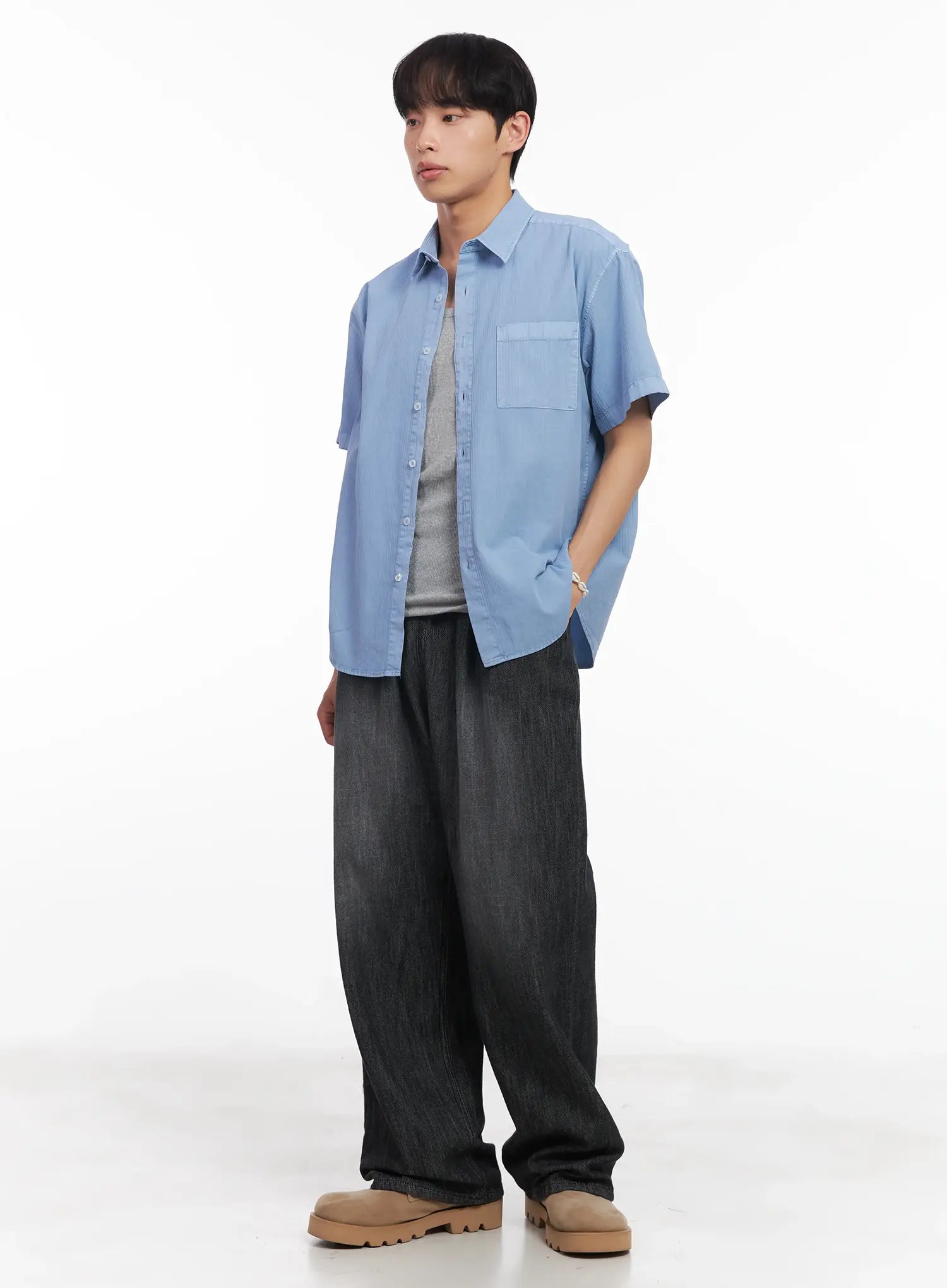 Men's Adjustable Linen Denim Pants (Black) IU518