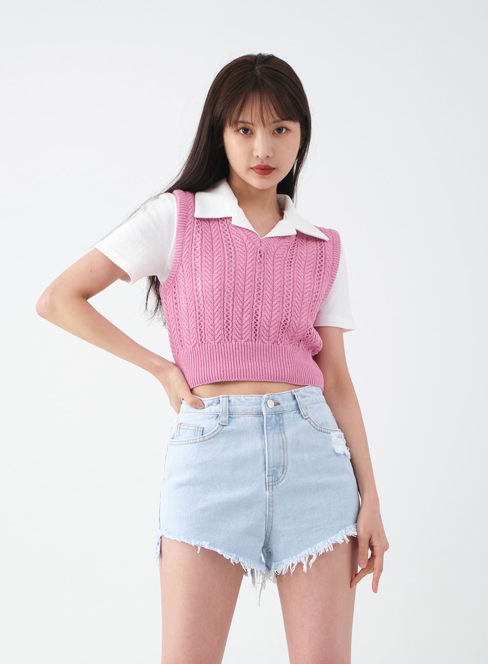 Distressed Raw Hem Denim Shorts CA27