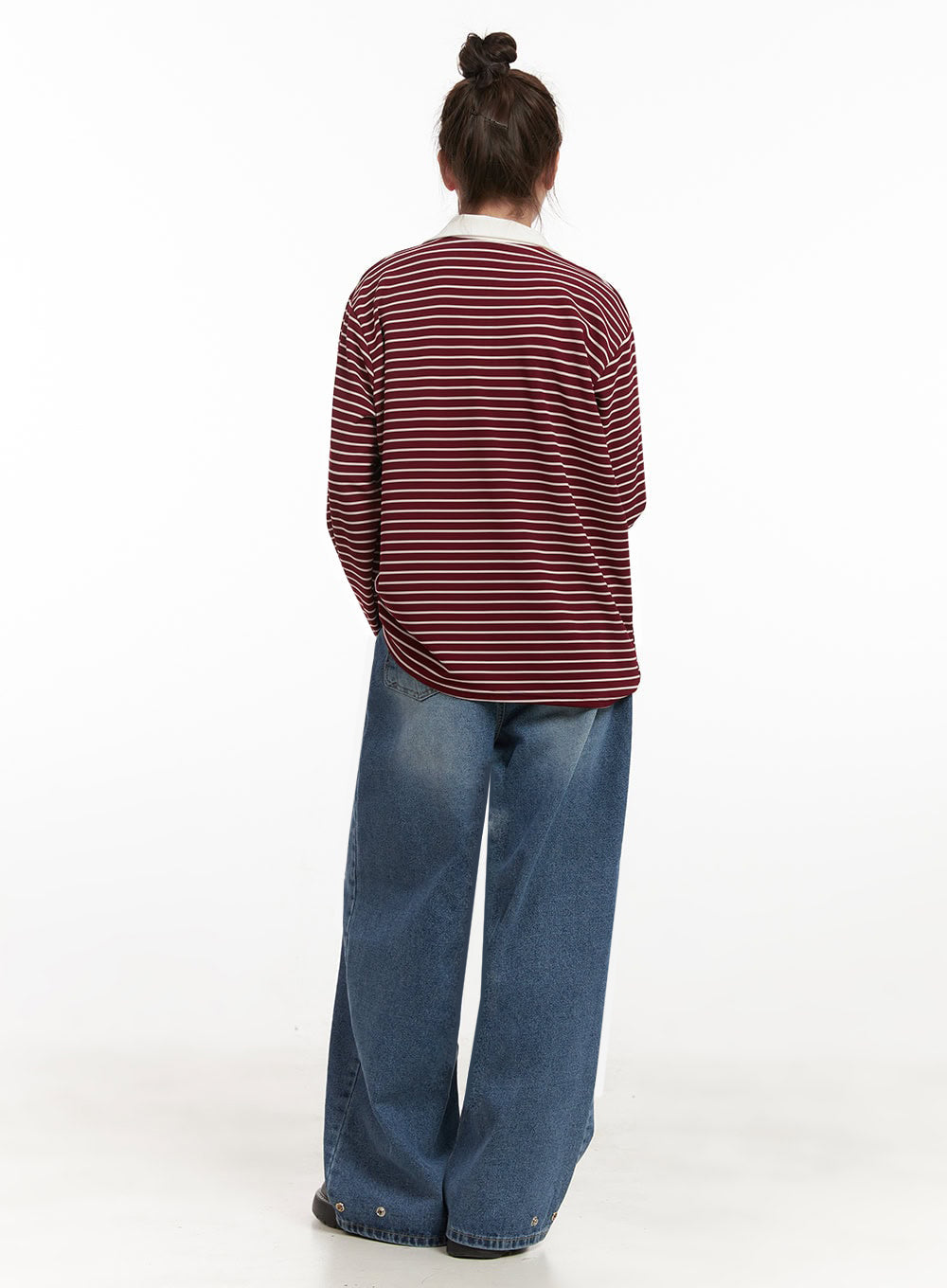 Oversized Stripe Collared Long Sleeve Top IJ527