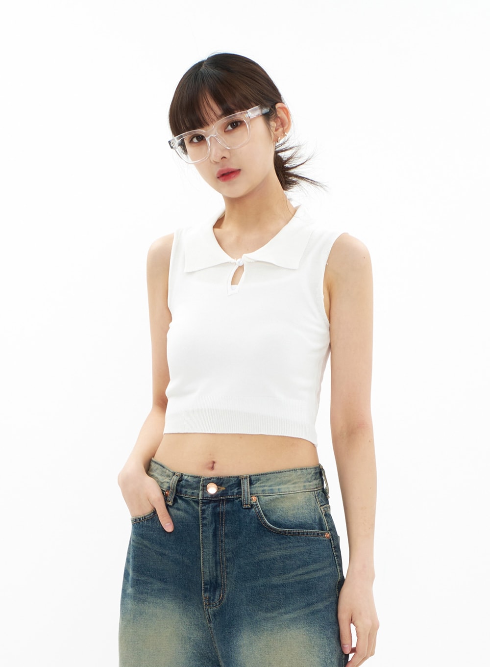 Bleached Wide Leg Denim Pants CA07