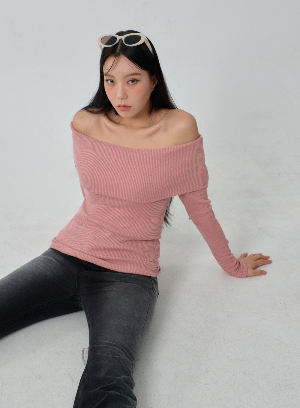 Ribbed Knit Off-Shoulder Top IJ318