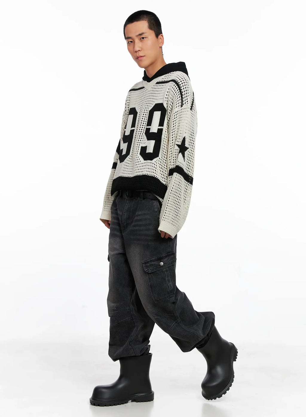 Men's Double Darted Cargo Wide-Leg Jeans IS509