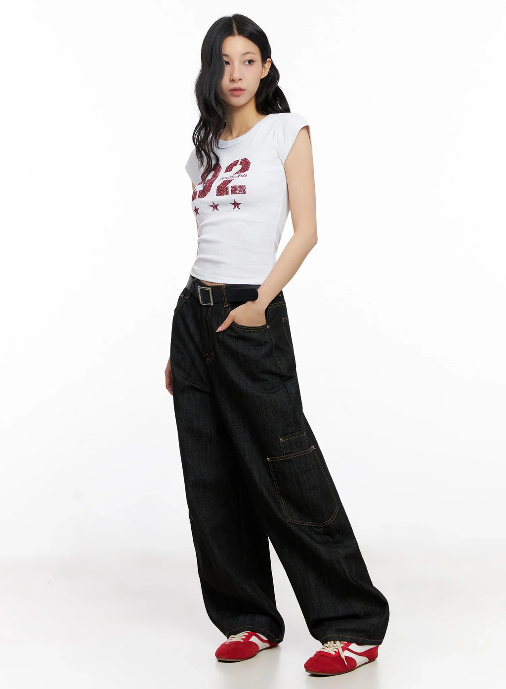 Dahee Wide-Leg Cargo Jeans IG508