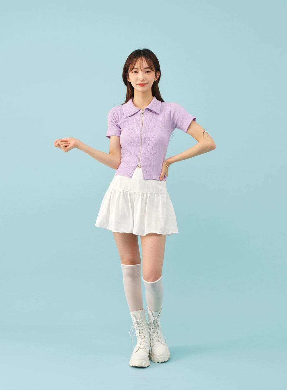 Two-Way Zip-Up Collared Top BJ17