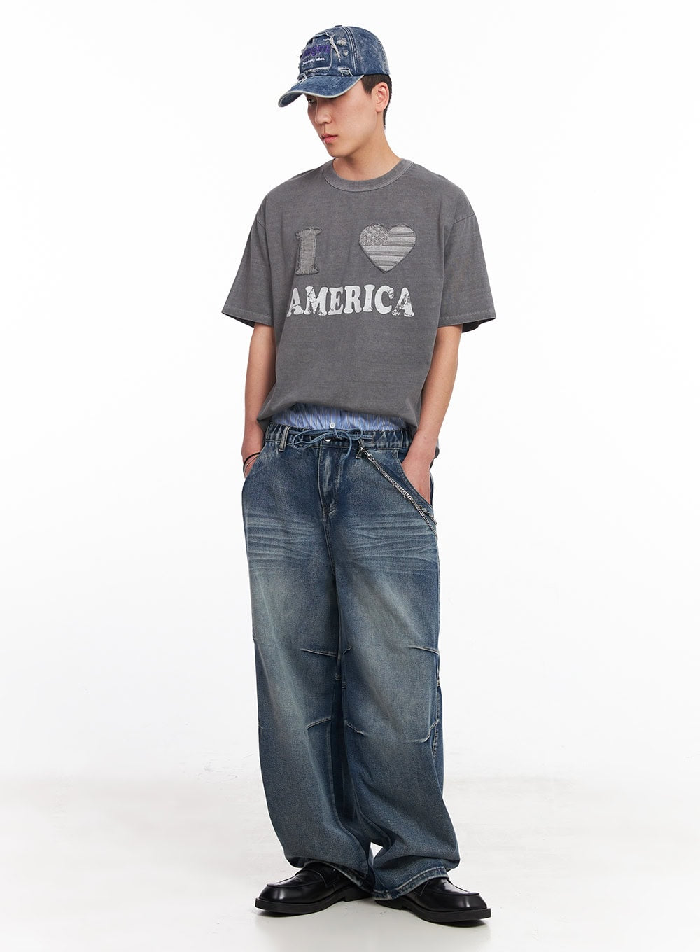 Men's Pintuck Wrinkle Wide-Leg Jeans IU503