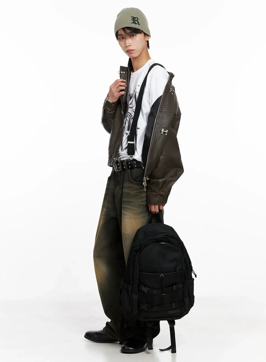 Men's Hook Faux Leather Jacket IO516