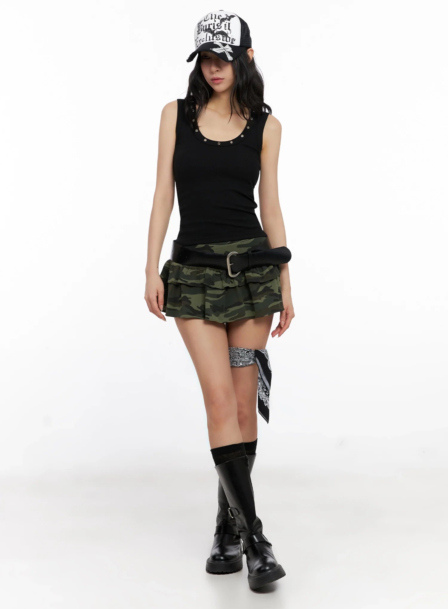 Camo Ruffle Mini Skirt IG508