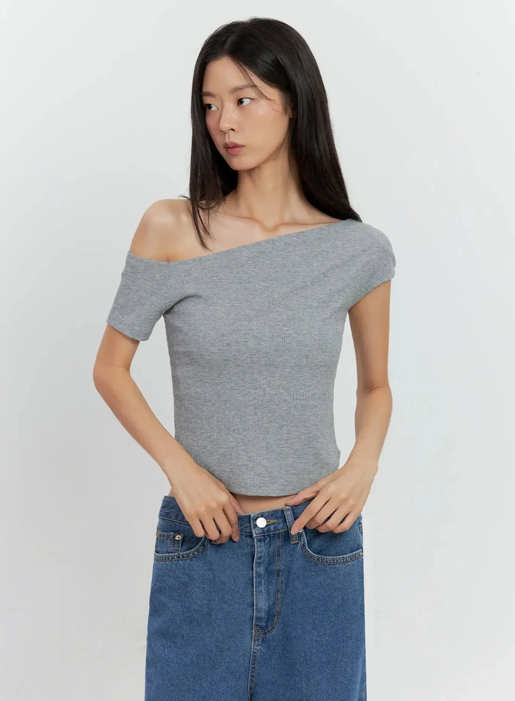 Asymmetric Ribbed Short-Sleeve IL528