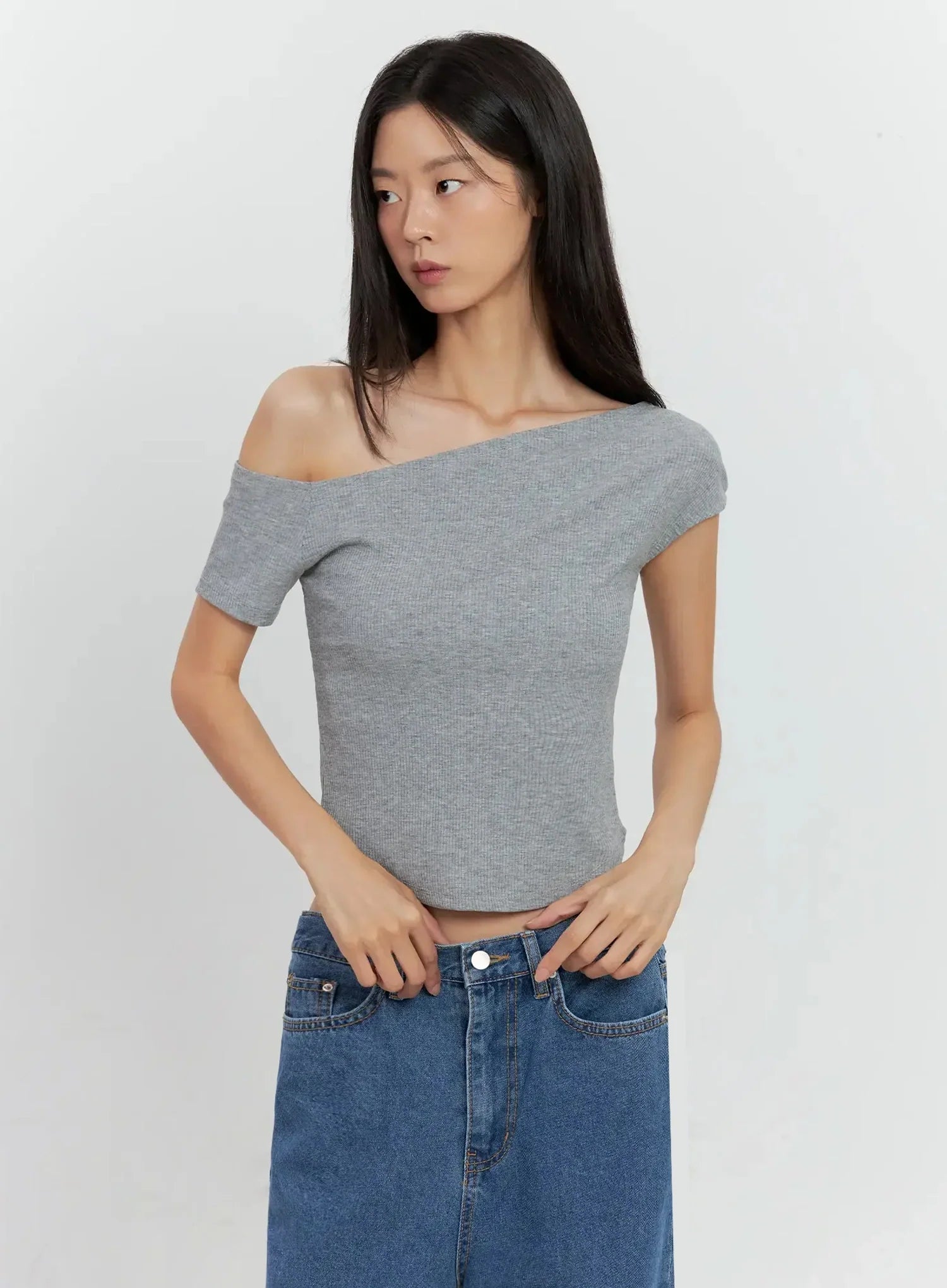 Asymmetric Ribbed Short-Sleeve IL528