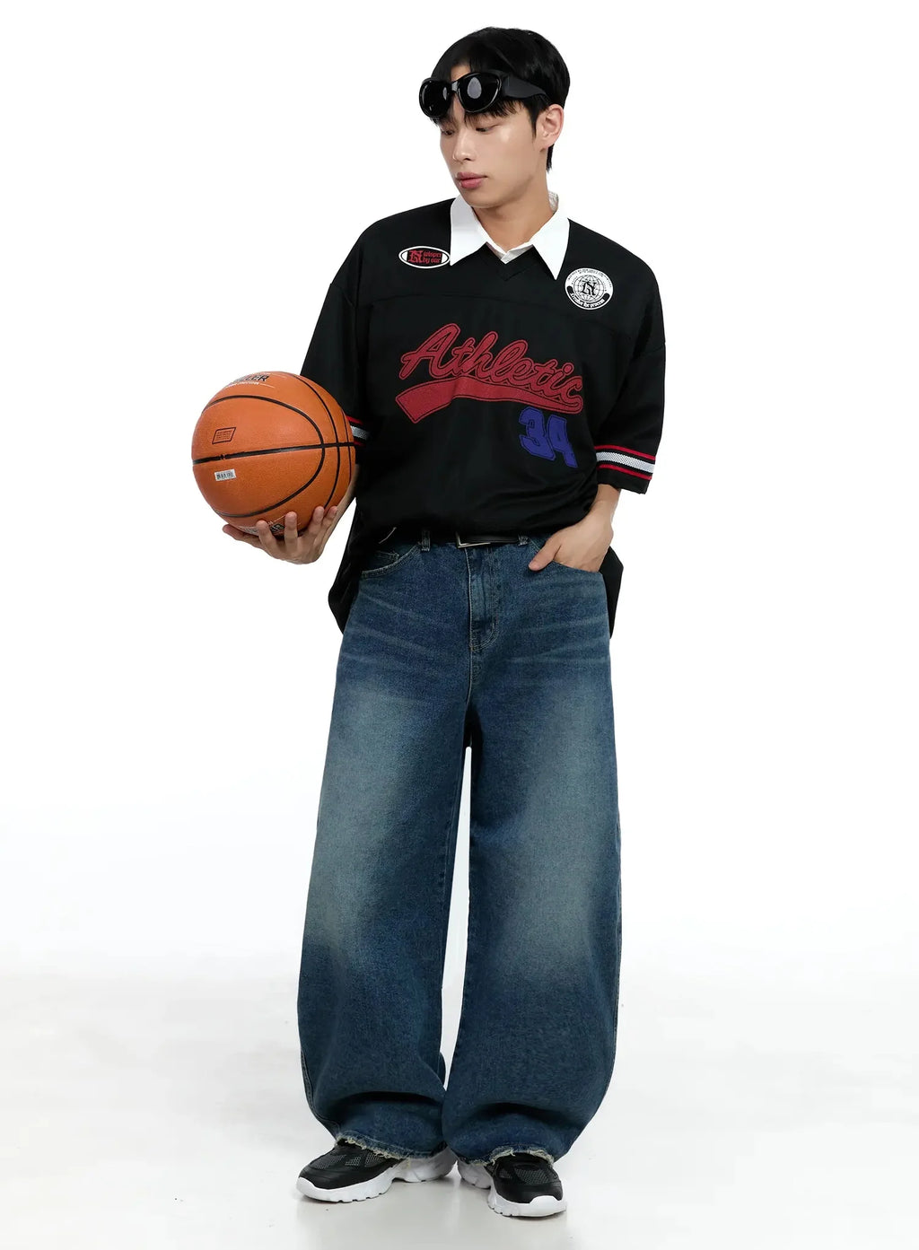 Men's Frayed Hem Baggy Jeans IG520