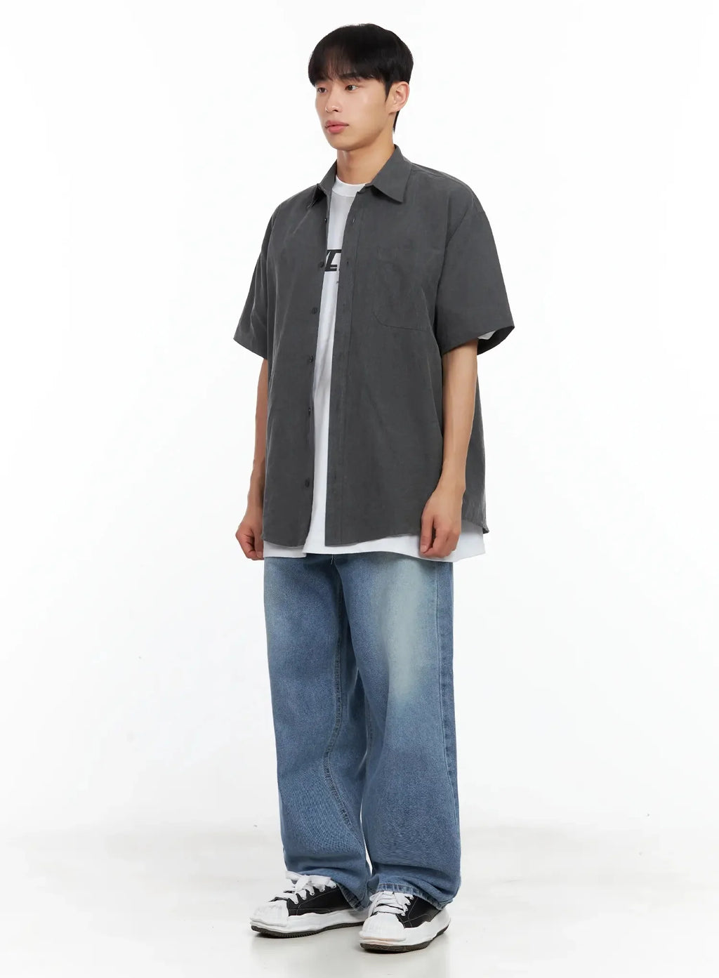 Men's Collared Short-Sleeve Button-Up Top IL516