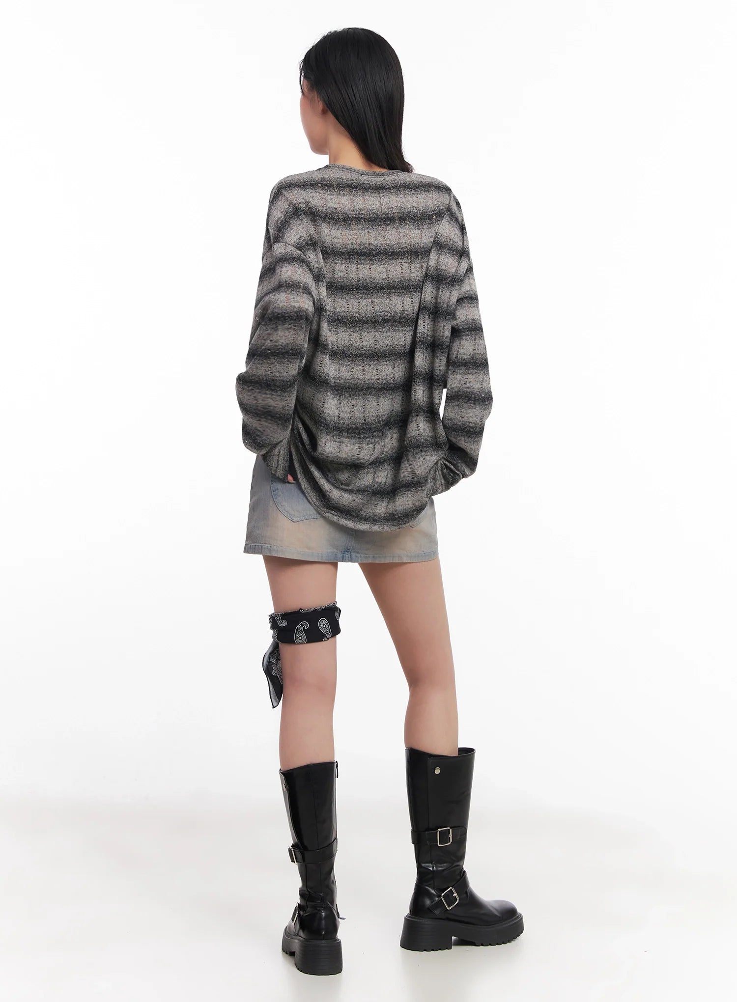 Striped Knit Long-Sleeve Pullover IC503