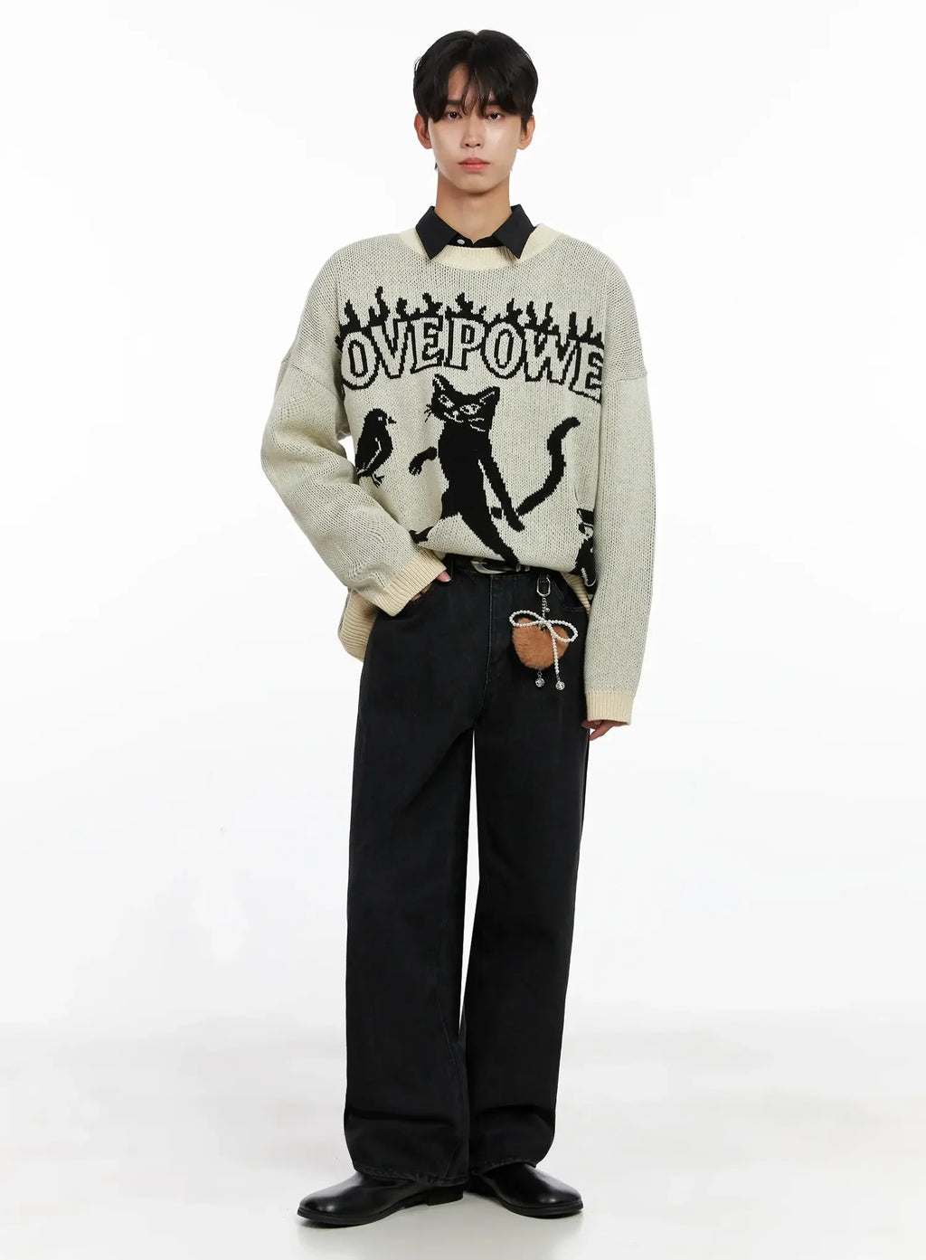 Men's Oversized Graphic Knit Sweater IO517