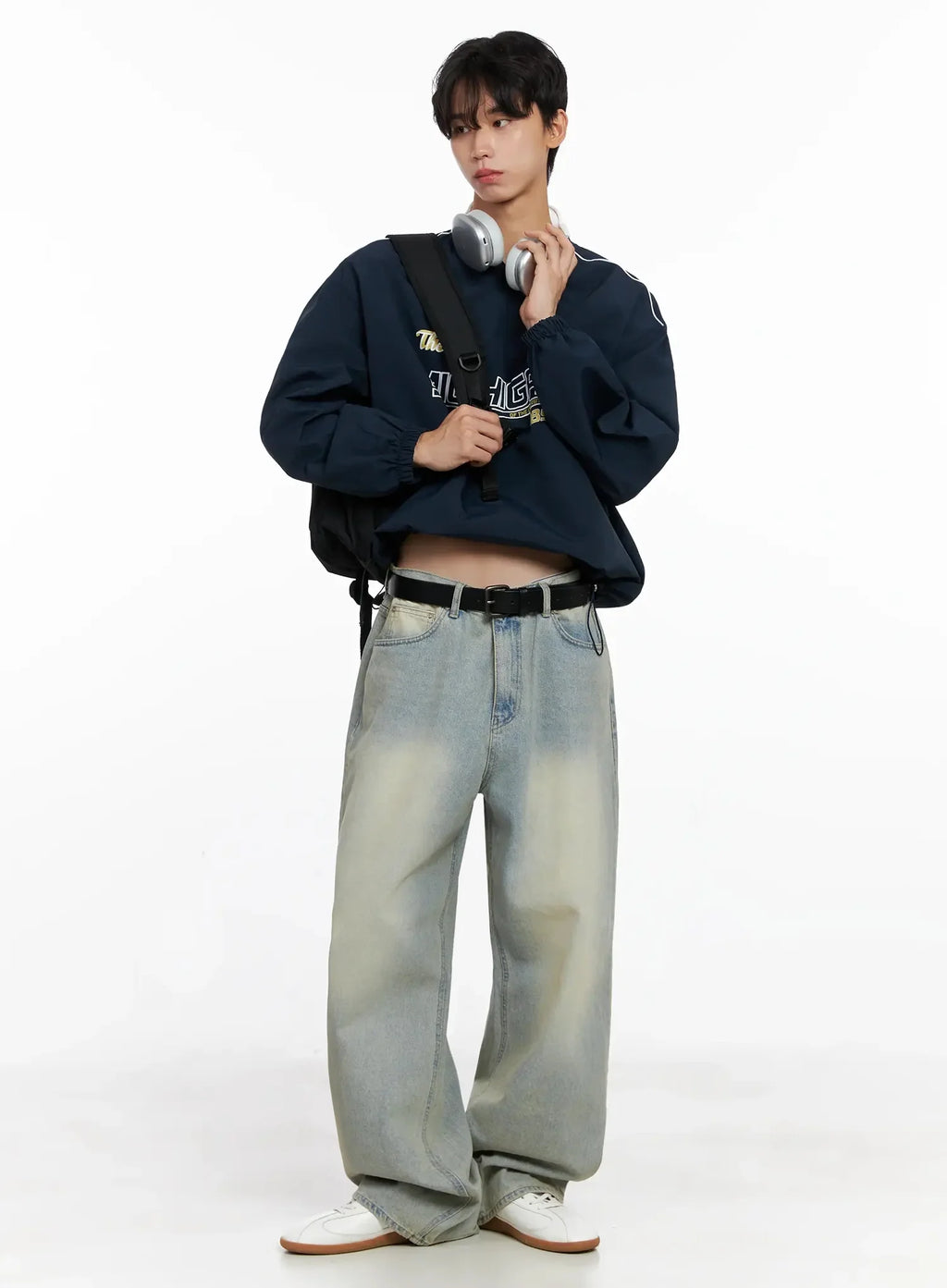 Men's Light Fade Wide-Leg Jeans IO516