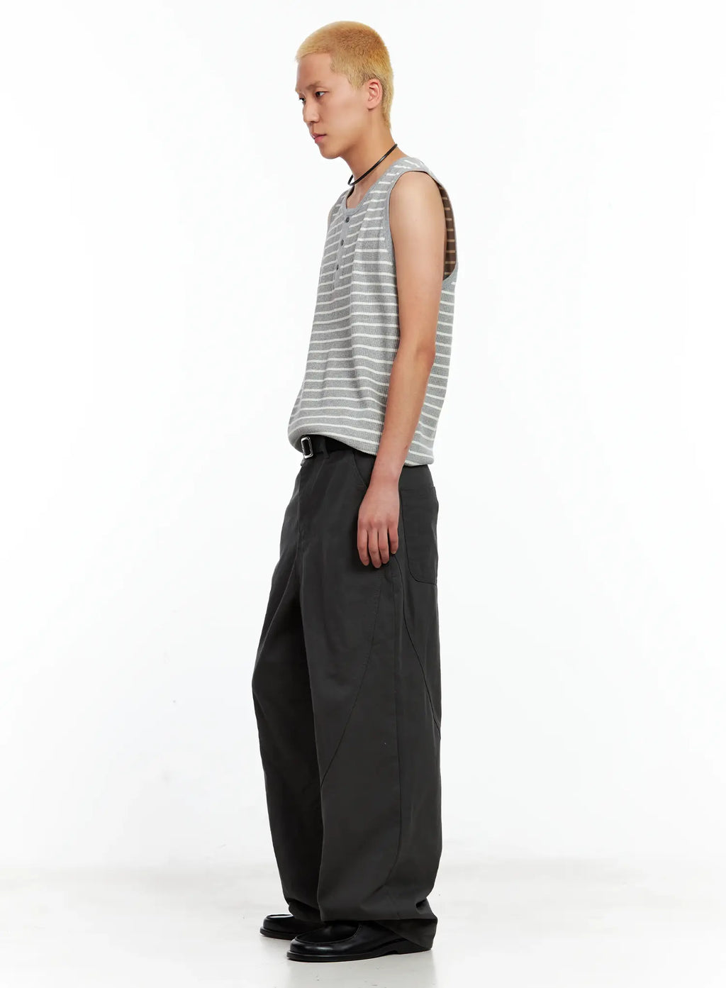 Men's Striped Henley Tank Top IL511