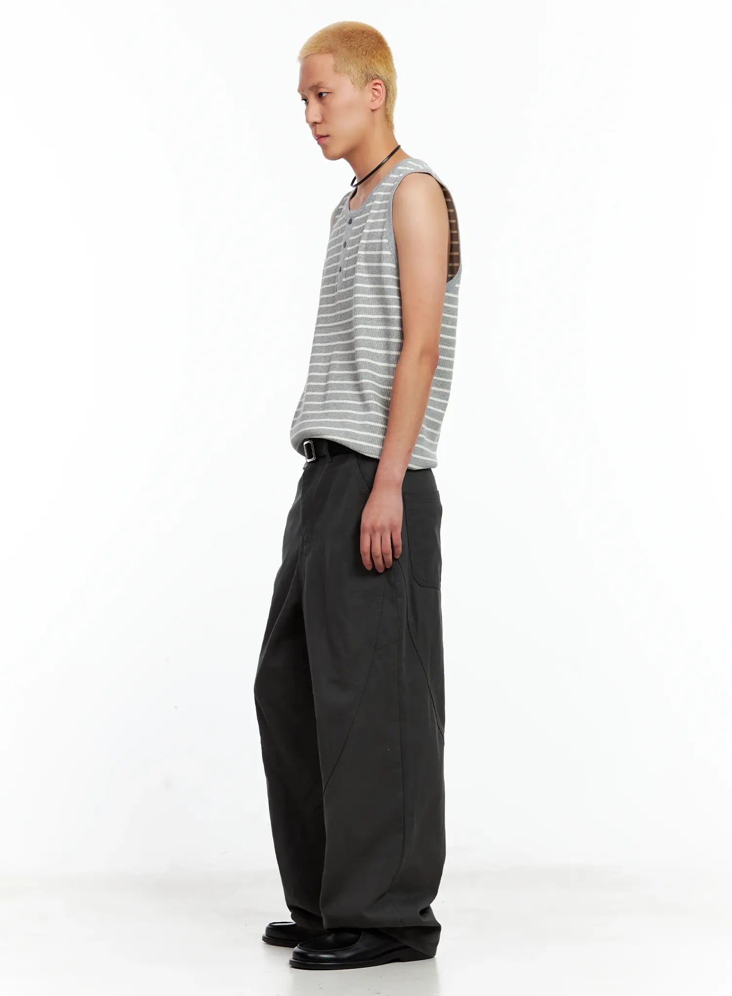 Men's Striped Henley Tank Top IL511